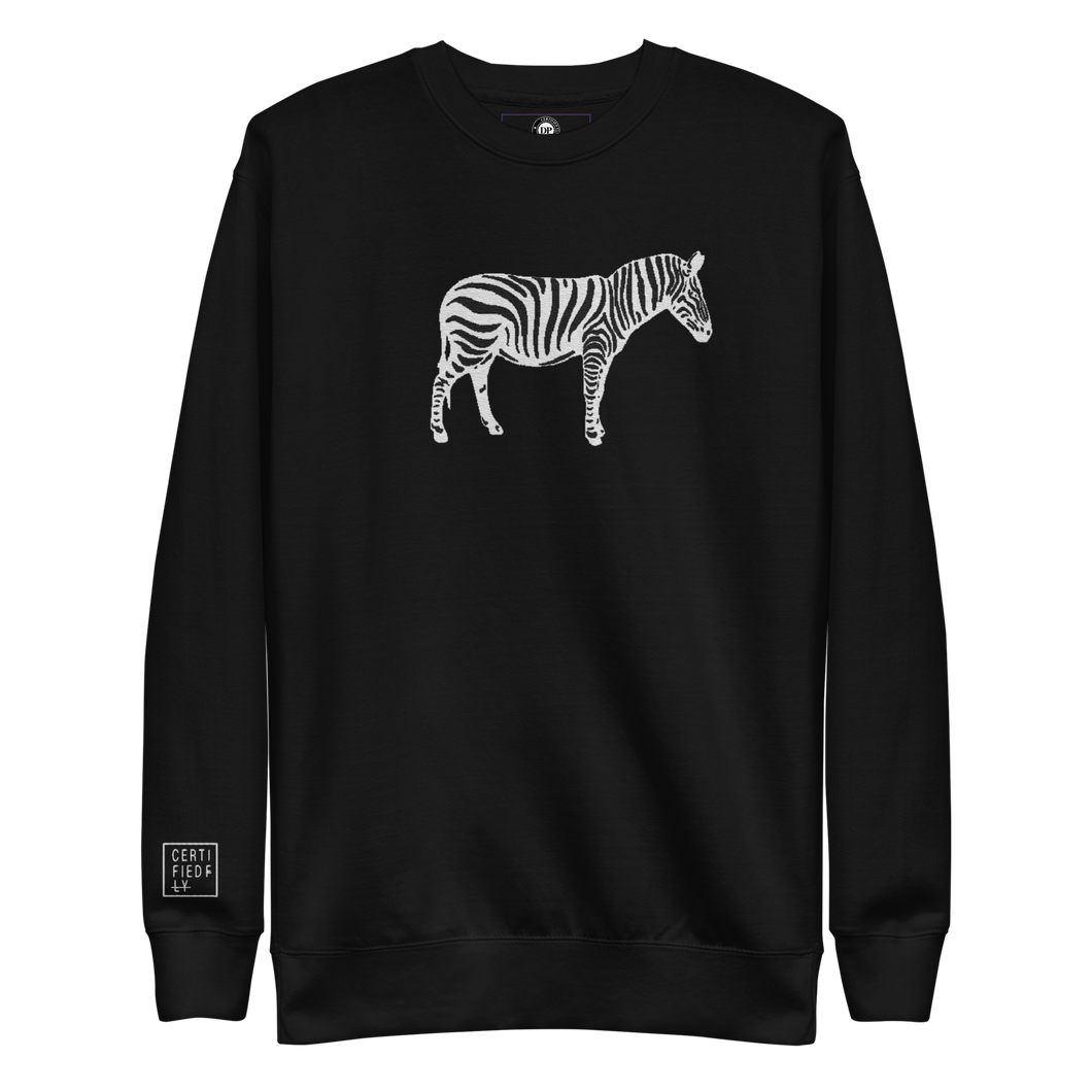 BLACK AND WHITE CLASSIC EMBROIDERED UNISEX ZEBRA SWEATSHIRT